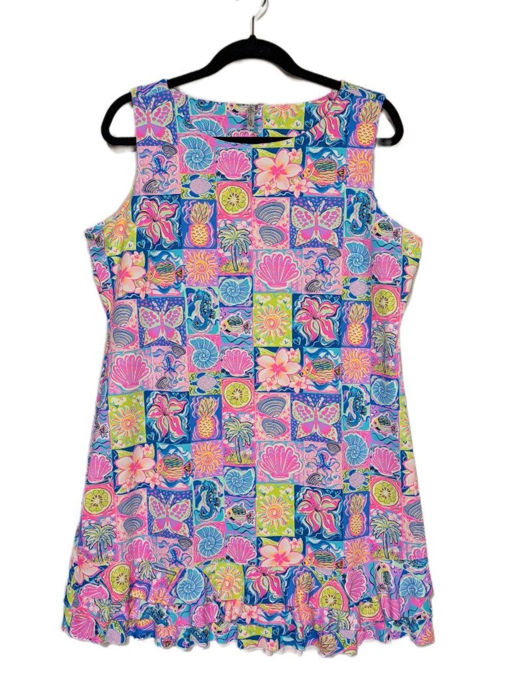 Lulu-B Moma Multicolor Floral Ruffle Hem Sleeveless Shift Dress Women's XL